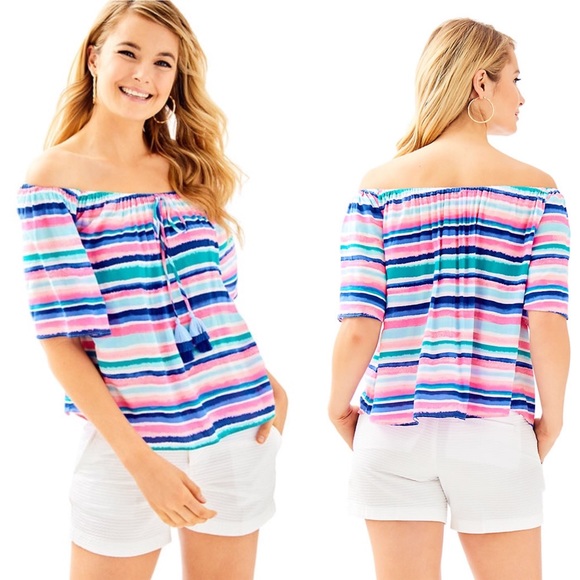 Lilly Pulitzer Sain Top Sandy Shell Stripe XS - Picture 4 of 6